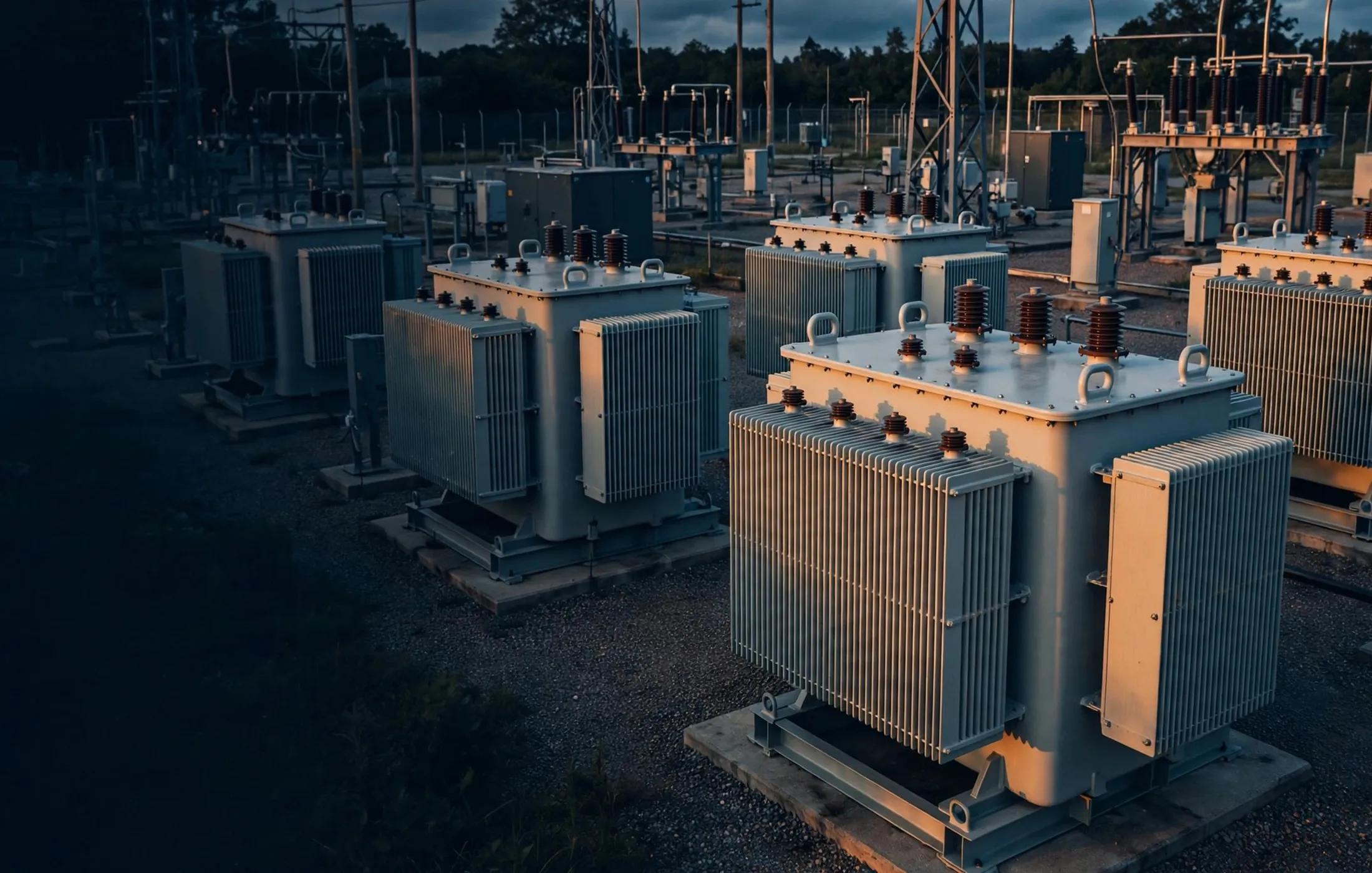 Illustration: distribution substation at dusk